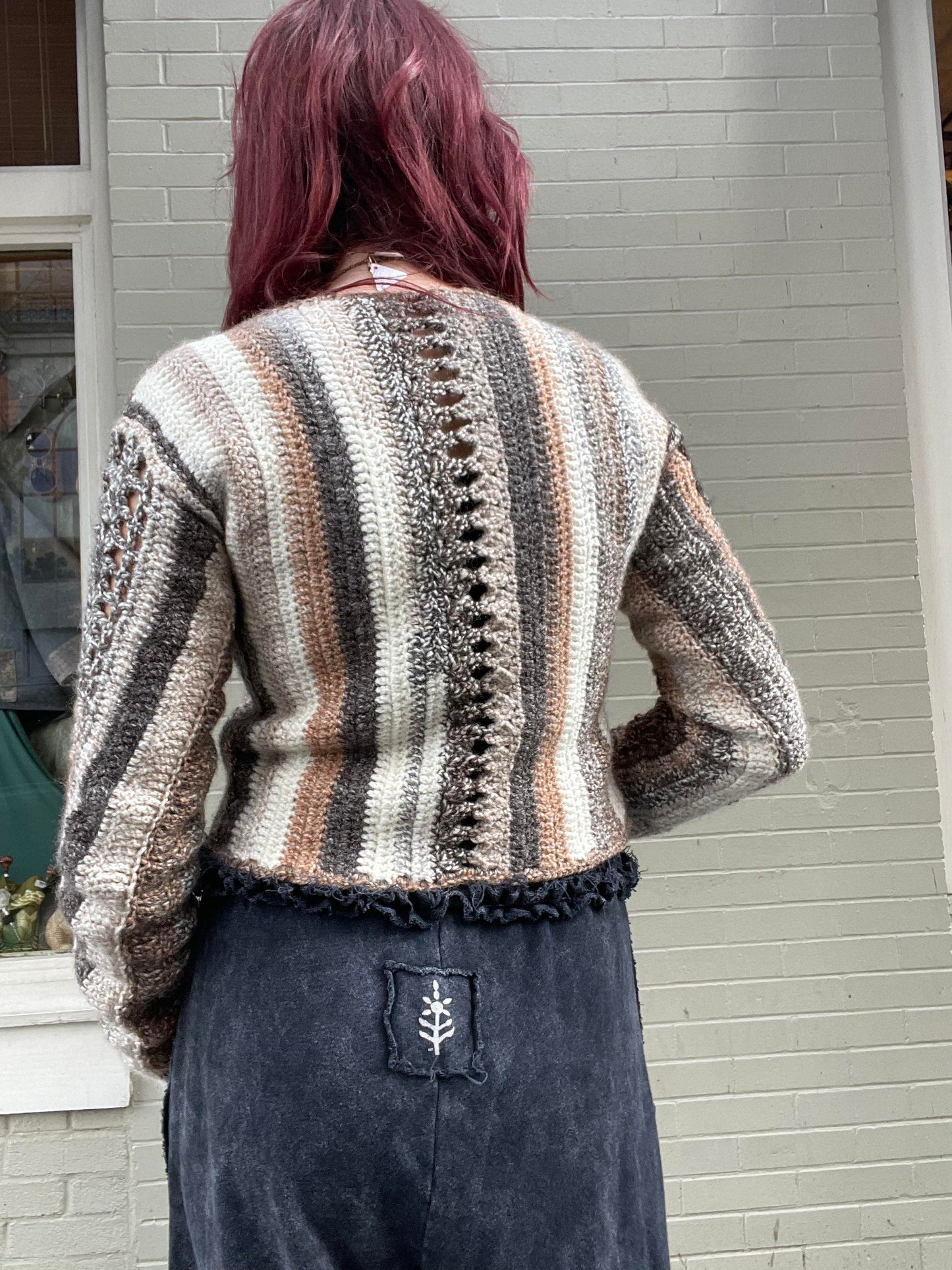 Brown and Cream Crochet Sweater* #7