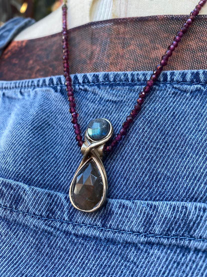 Stacked gemstone on gemstone bead chain necklace- Blue and Purple Labradorite