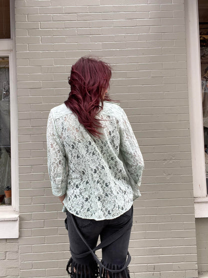 Green Dyed Lace Button Down Top*