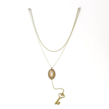 Key & Keyhole Necklace | Long Y Necklace |  Bronze