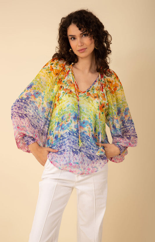 Octavia Floral Long Sleeve V-Neck Blouse - Multicolor