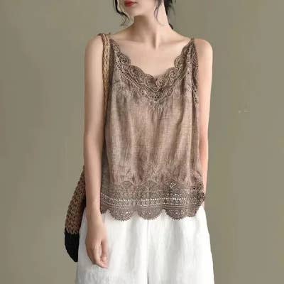 Lace Trim Camisole Stone Wash Tank