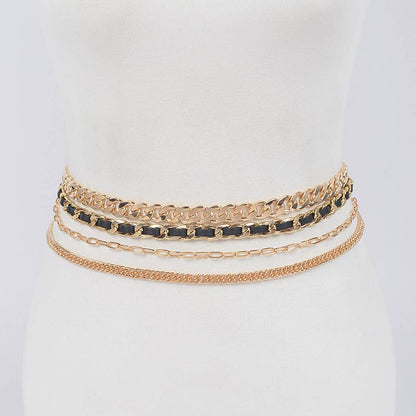 Multi Layered Chain Belt with Cording Accent - Gold