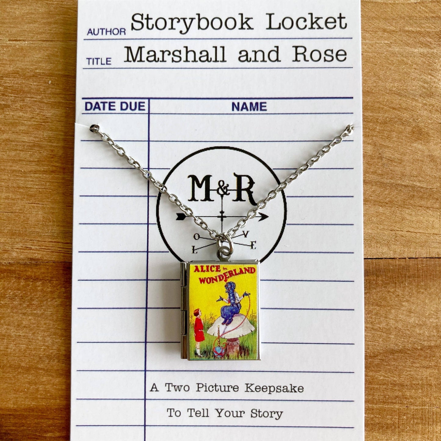 Book Locket Alice In Wonderland - Yellow with Caterpillar - Stainless Steel