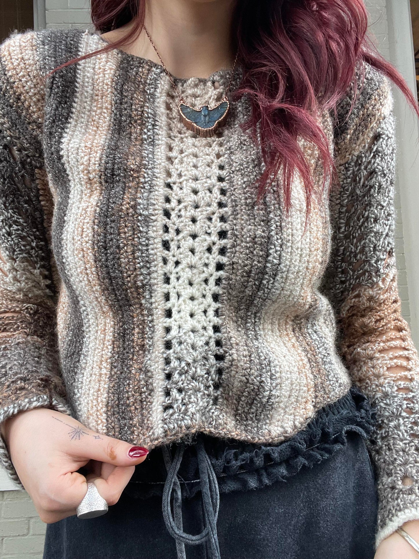 Brown and Cream Crochet Sweater* #7