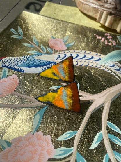 Yellow Orange Blue Rust Triangle Earrings *HH23