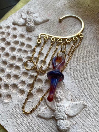Gold with Amber and Purple Glass Ear Cuff* #38