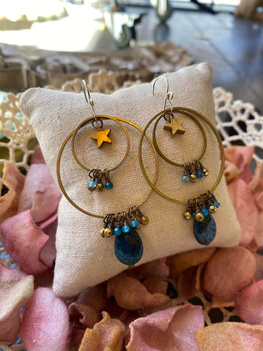 Apatite Stones Hoops with Stars Earrings* E210