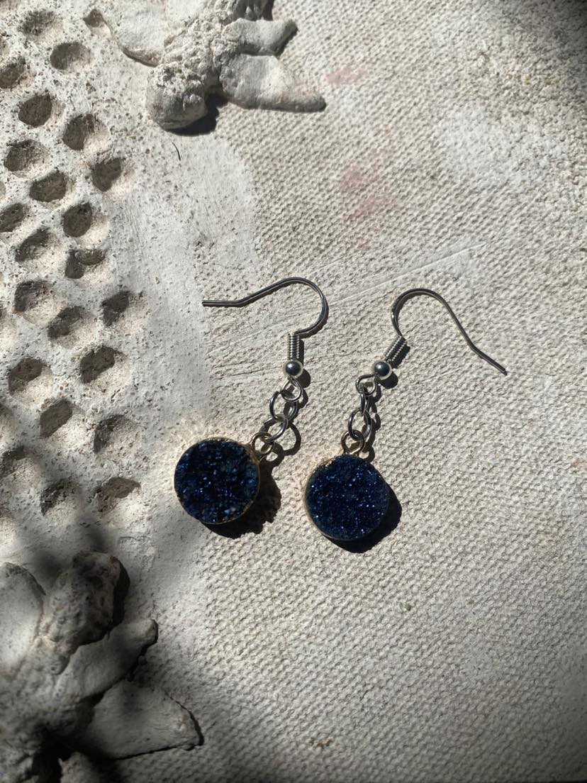 Gold with Blue Druzy on Silver Dangles* #IV30