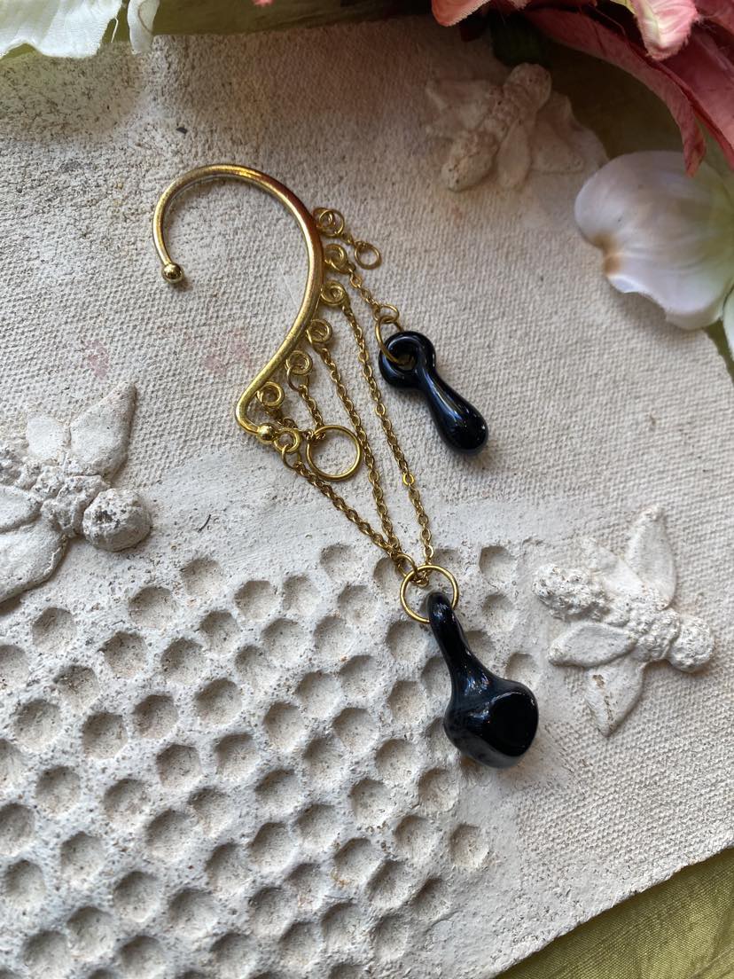 Gold and Black Glass Ear Cuff* #37