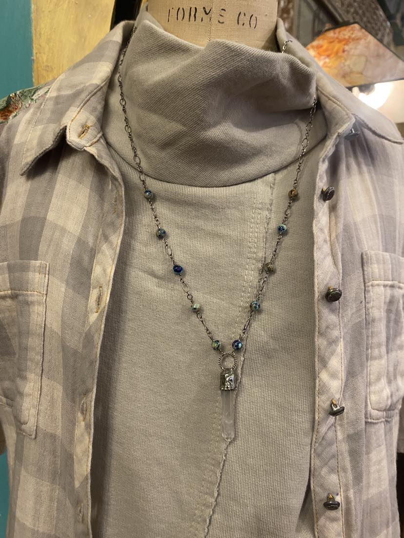 Long Crystal with Sea Sediment Jasper Necklace * N212