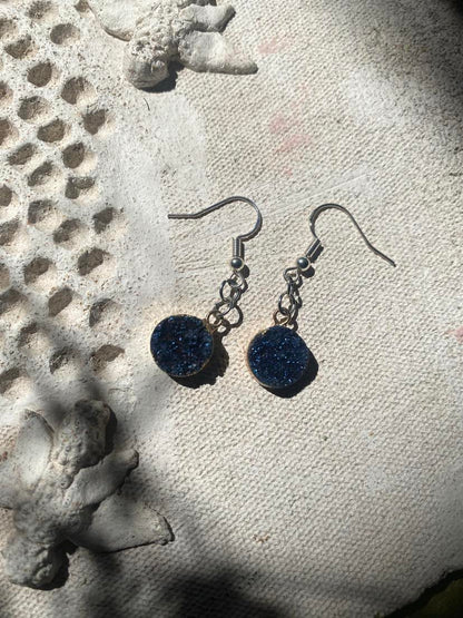 Gold with Blue Druzy on Silver Dangles* #IV30