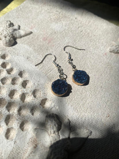 Gold with Blue Druzy on Silver Dangles* #IV30