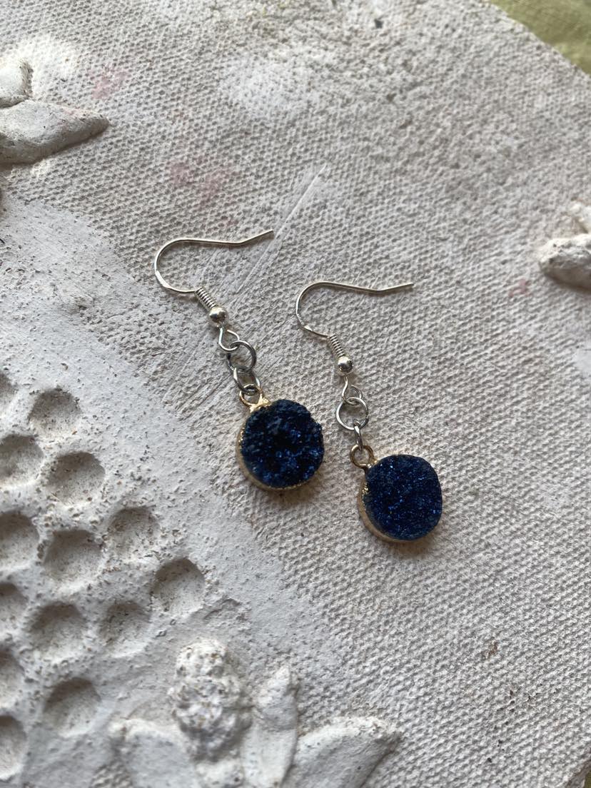 Gold with Blue Druzy on Silver Dangles* #IV30