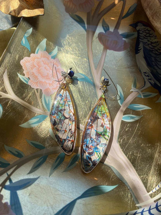 Cicada Wing with Vintage Postcard Earrings* E202