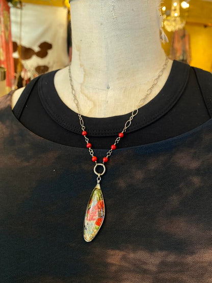 Cicada Wing on Pewter Chain Beaded Necklace * N207