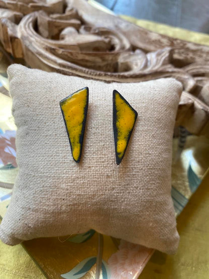 Yellow Triangle Enamel Earrings *HH18