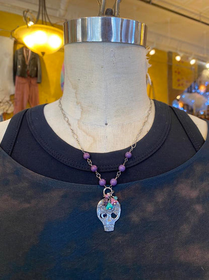 Pewter Sugar Skull Pendant Necklace * N211