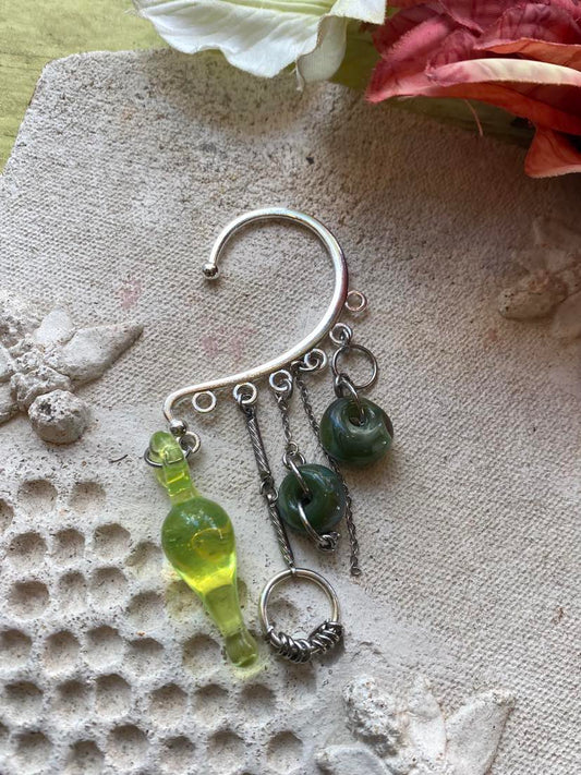 Silver and Green Glass Ear Cuff* #35