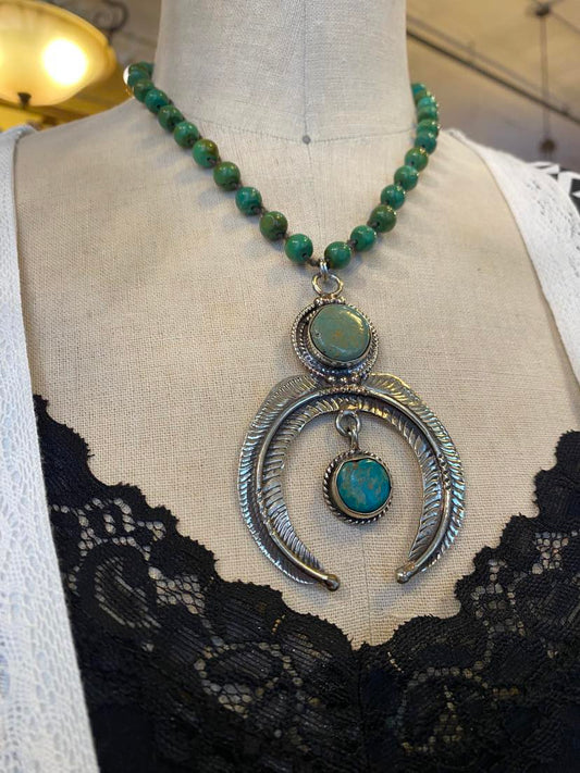 Turquoise with Tibetan Silver Feathers Necklace