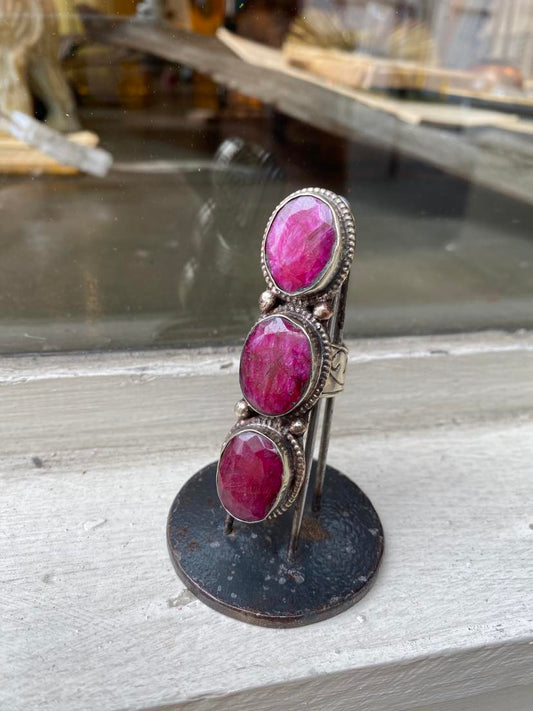Triple Faceted Rubies Ring