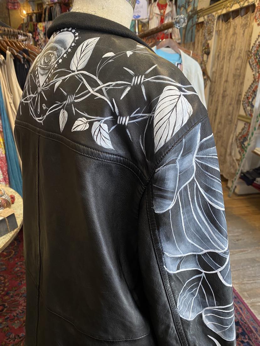 Floral Eye Painted Leather Jacket