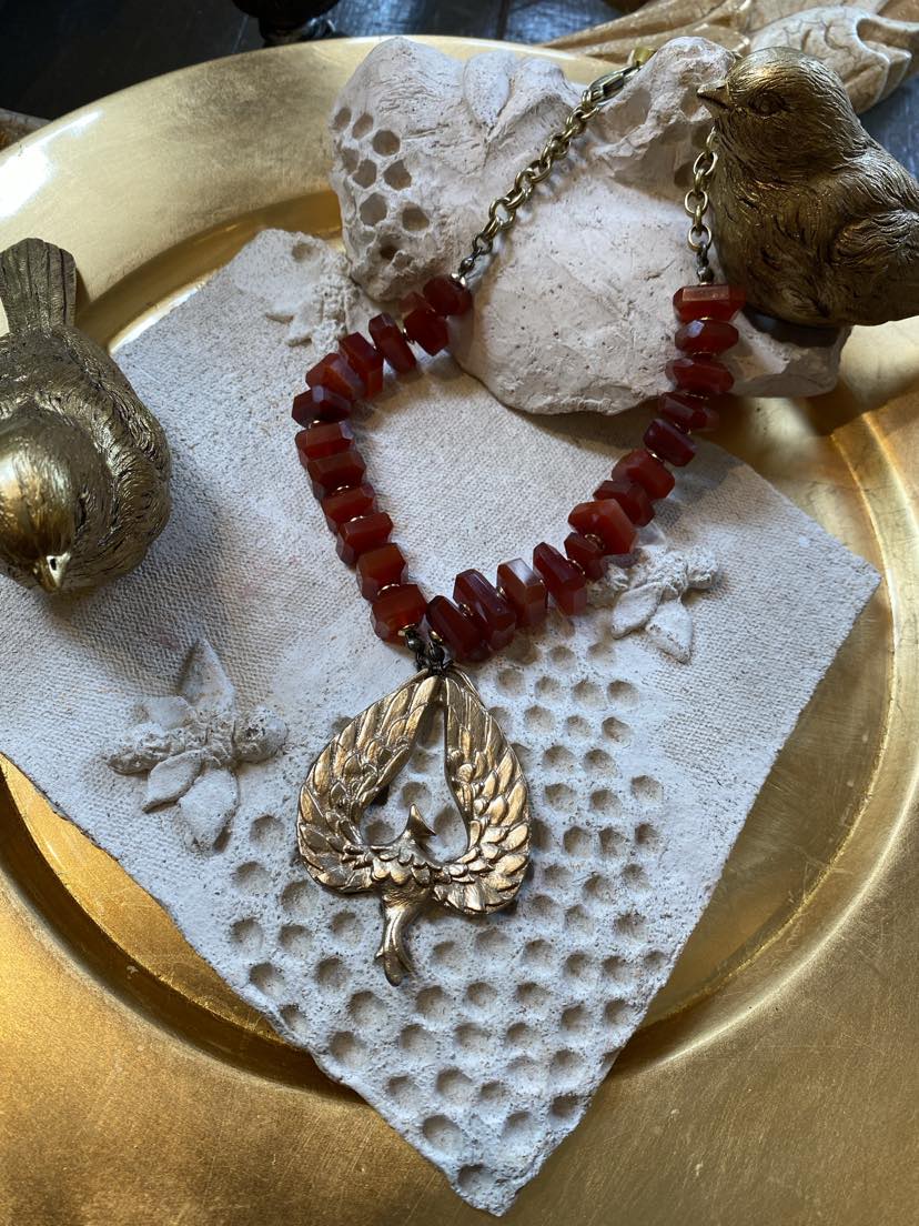 Bronze Phoenix Red Onyx Necklace