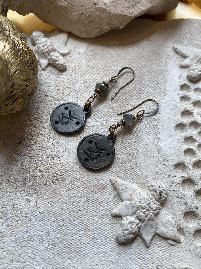 Cast Bronze with Stars and Labradorite Earrings