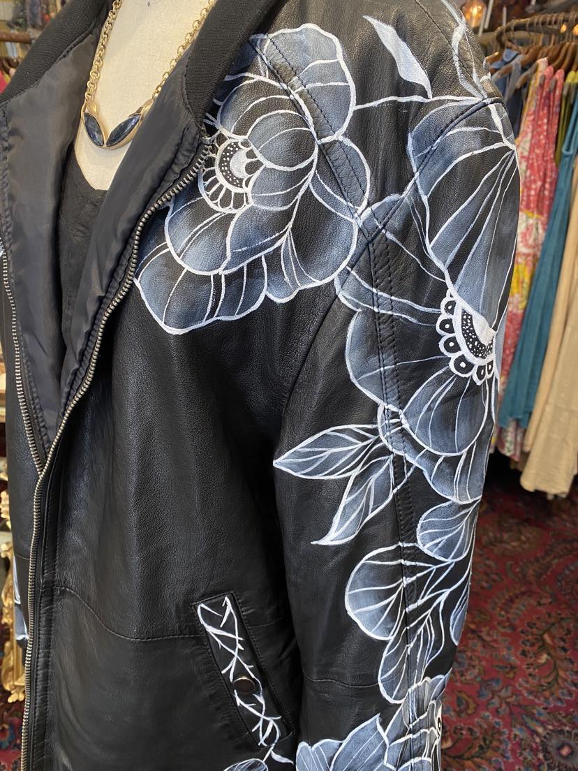 Floral Eye Painted Leather Jacket