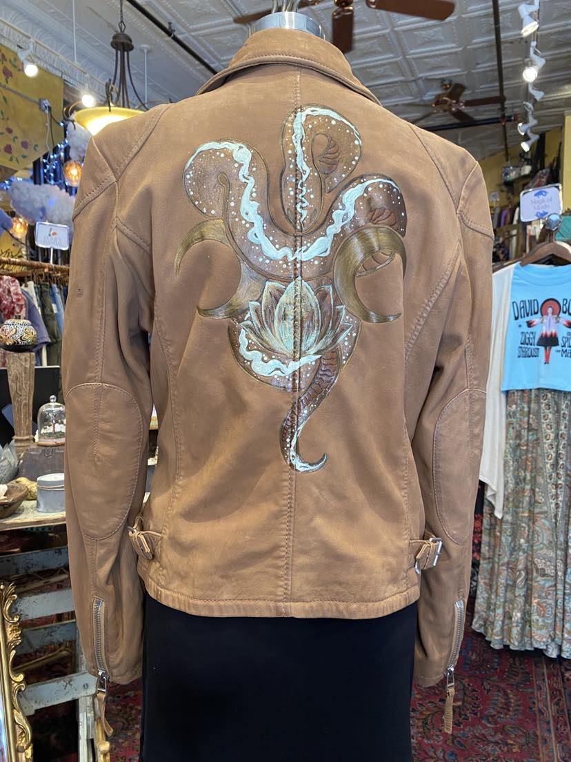 Snake & Moons Painted Leather Jacket