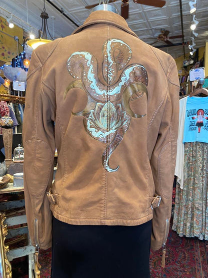 Snake & Moons Painted Leather Jacket