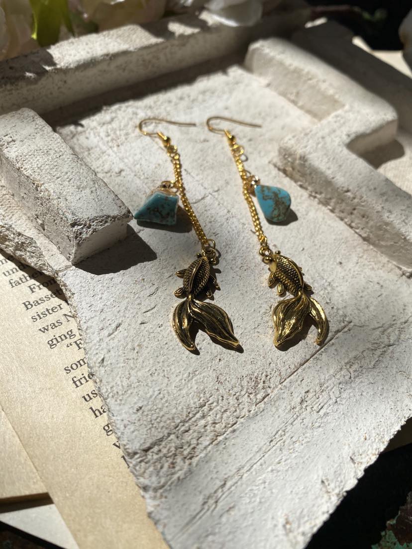 Gold Fish with Turquoise Earrings* #IV48
