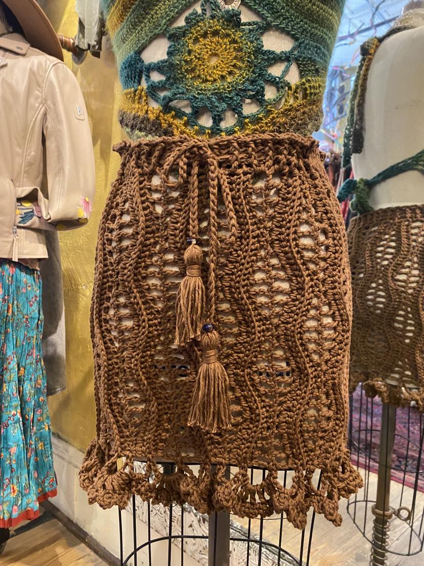 Crochet Brown Mini Ruffle Trim Skirt* #45