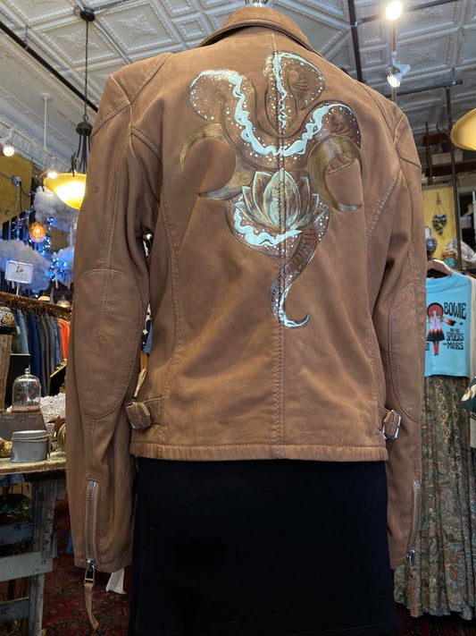 Snake & Moons Painted Leather Jacket