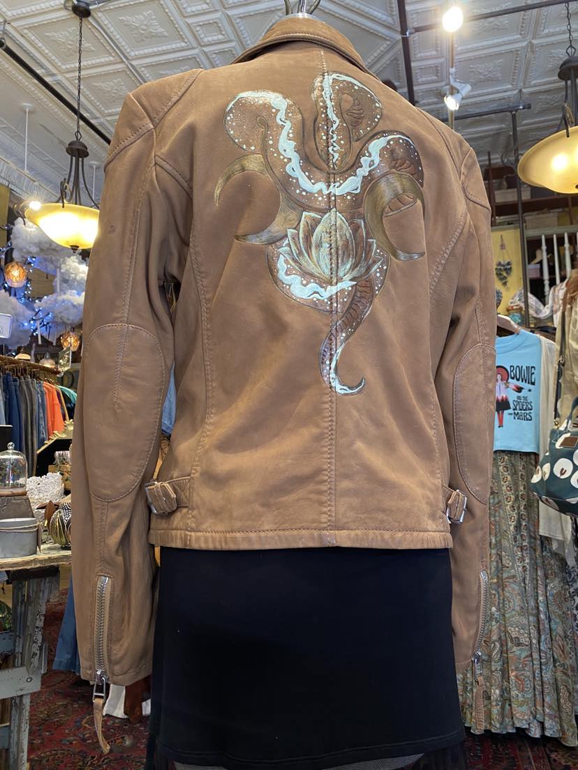 Snake & Moons Painted Leather Jacket