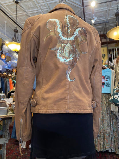 Snake & Moons Painted Leather Jacket