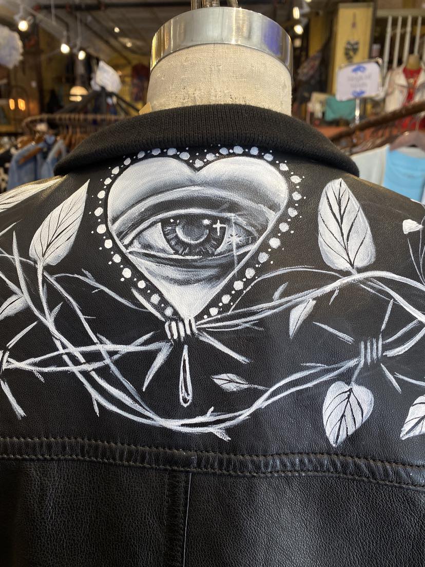 Floral Eye Painted Leather Jacket