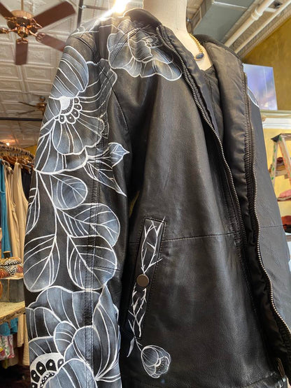 Floral Eye Painted Leather Jacket