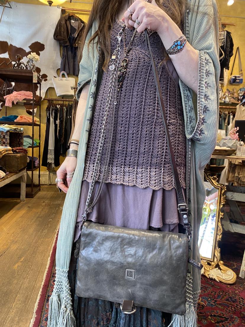 Grey with Chains Leather Purse - Text