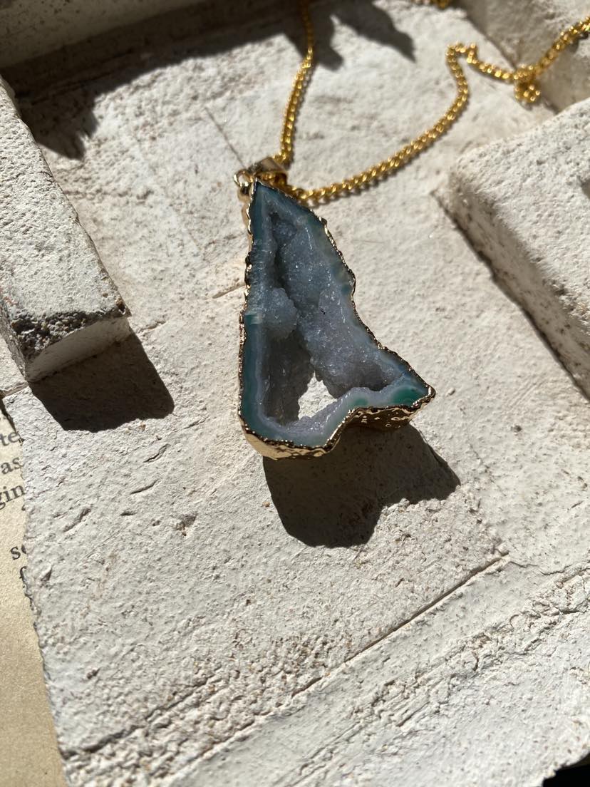 Gold Plated Druzy Agate Pendant Necklace* #IV8