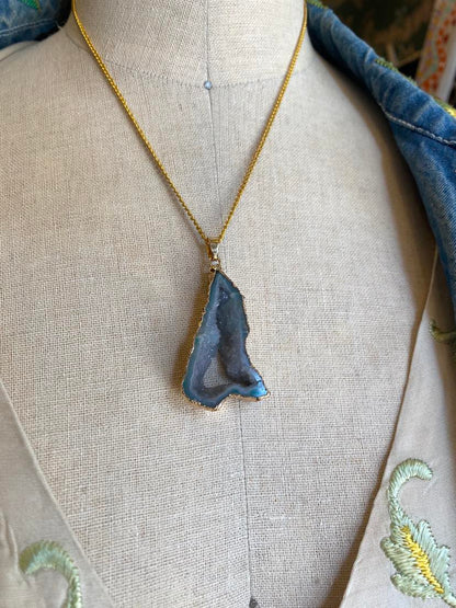 Gold Plated Druzy Agate Pendant Necklace* #IV8