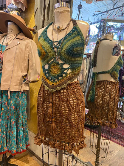 Crochet Brown Mini Ruffle Trim Skirt* #45