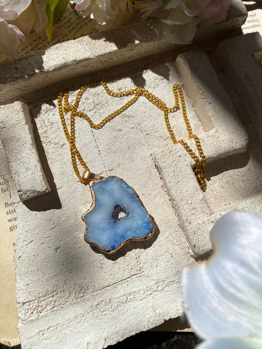 Blue Agate Slice with Gold Necklace* #IV58
