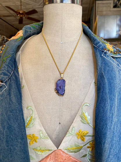 Purple Agate Slice with Gold Necklace* #IV59