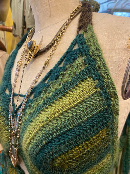 Crochet Green, Gold and Brown Halter Top* #44
