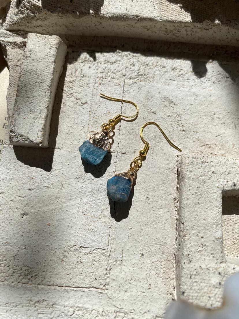 Apatite Crystal with Gold Dangly Earrings * #IV50 A.