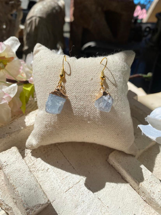 Blue Fluorite Crystal with Gold Dangly Earrings * #IV54
