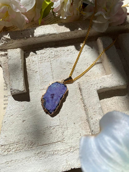 Purple Agate Slice with Gold Necklace* #IV59