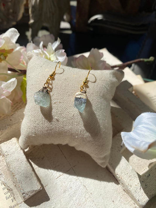 Green Fluorite Crystal with Gold Dangly Earrings * #IV53 B.