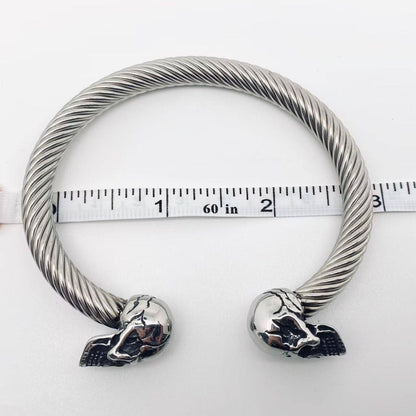 Double Skull Stainless Steel Cuff Bangle Men Bracelet -MJ/BC